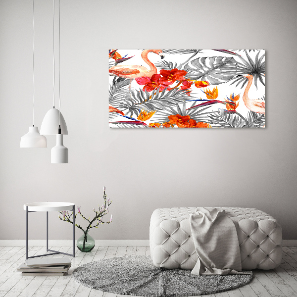 Tablou canvas Flamingos și flori