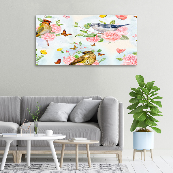 Tablou pe pânză canvas Păsări și trandafiri