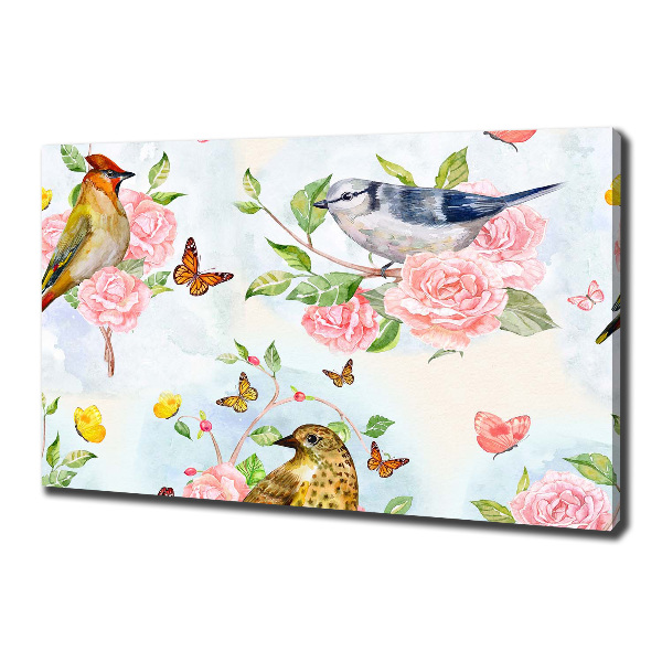 Tablou pe pânză canvas Păsări și trandafiri