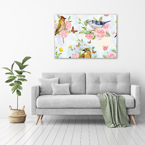 Tablou pe pânză canvas Păsări și trandafiri