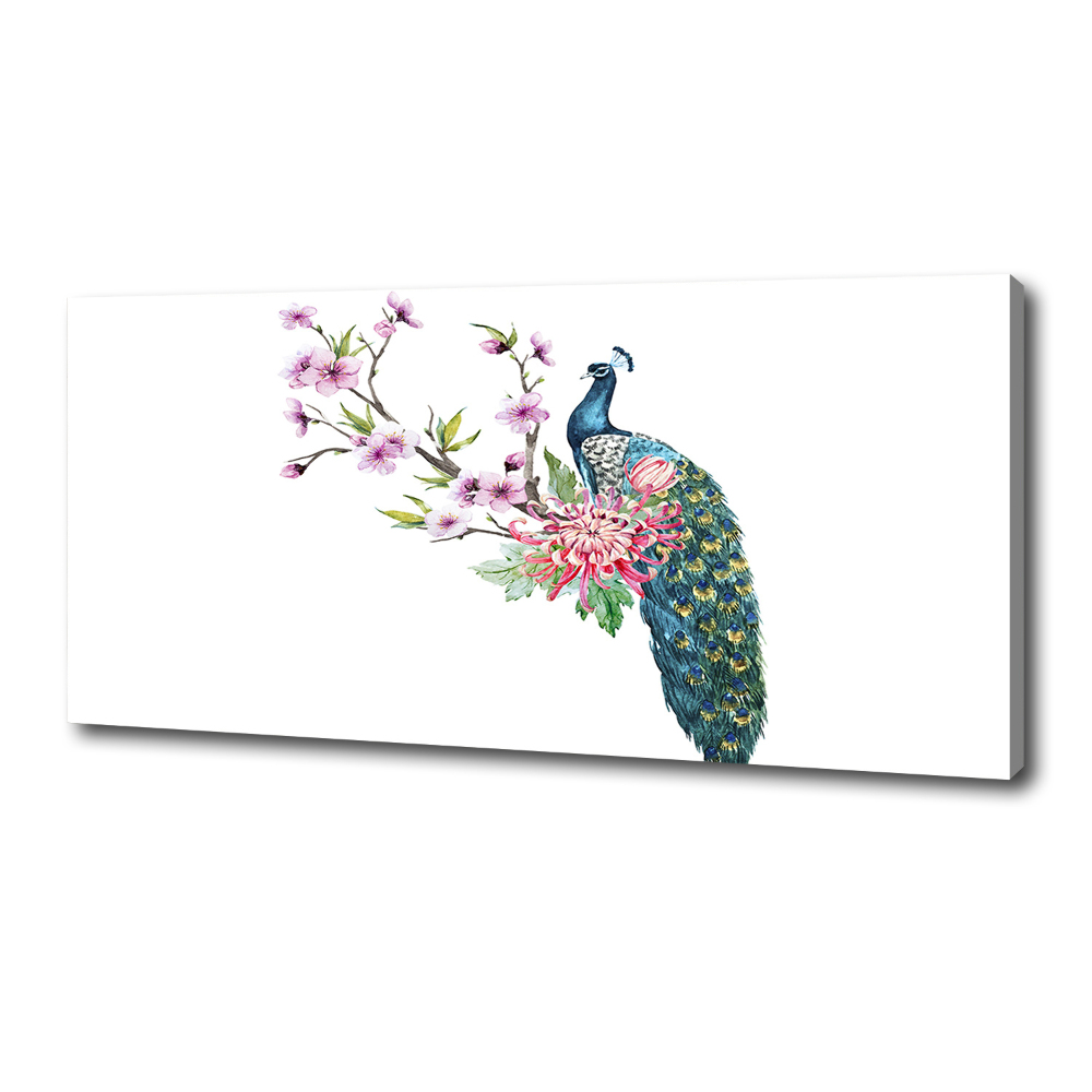 Tablou pe pânză canvas Peacock și flori