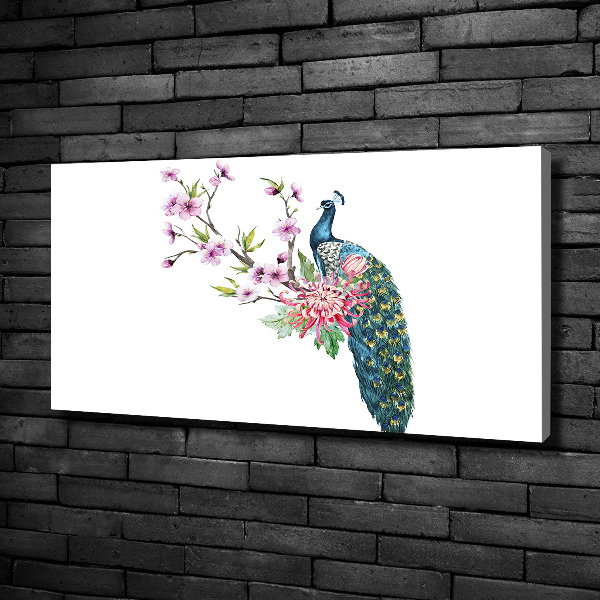 Tablou pe pânză canvas Peacock și flori