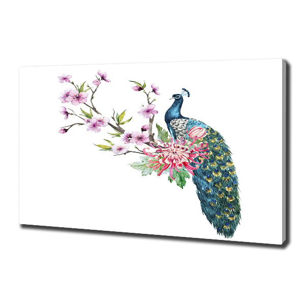 Tablou pe pânză canvas Peacock și flori