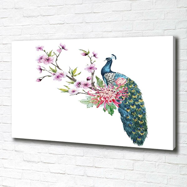 Tablou pe pânză canvas Peacock și flori