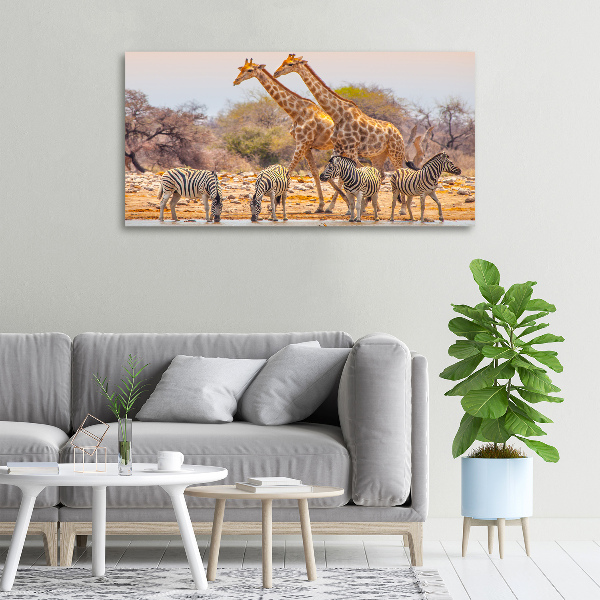 Imprimare tablou canvas Girafe și zebre