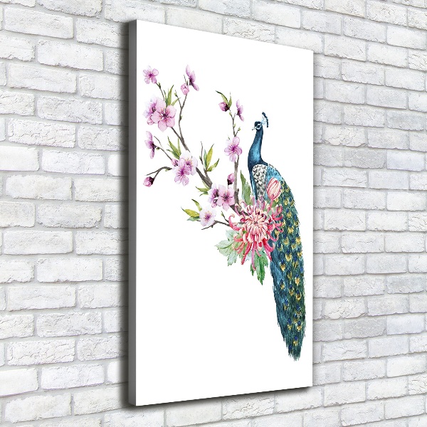 Tablou pe pânză canvas Peacock și flori