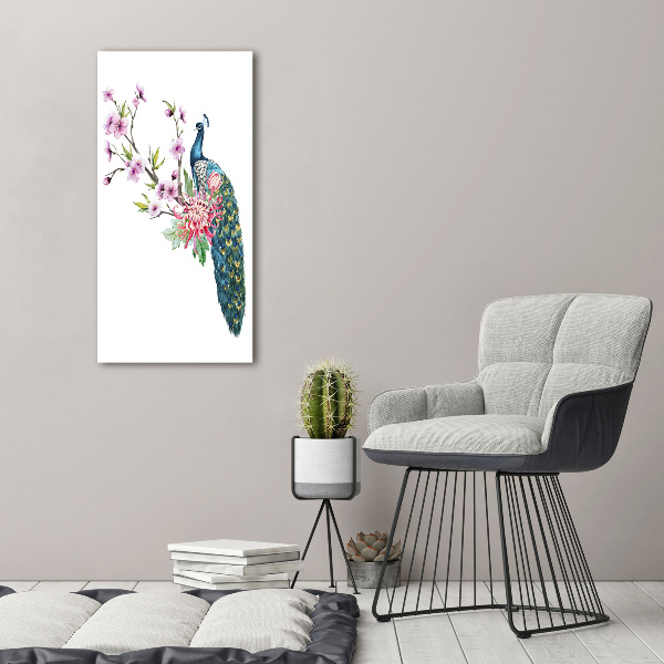 Tablou pe pânză canvas Peacock și flori