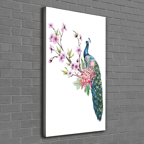 Tablou pe pânză canvas Peacock și flori