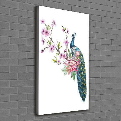 Tablou pe pânză canvas Peacock și flori