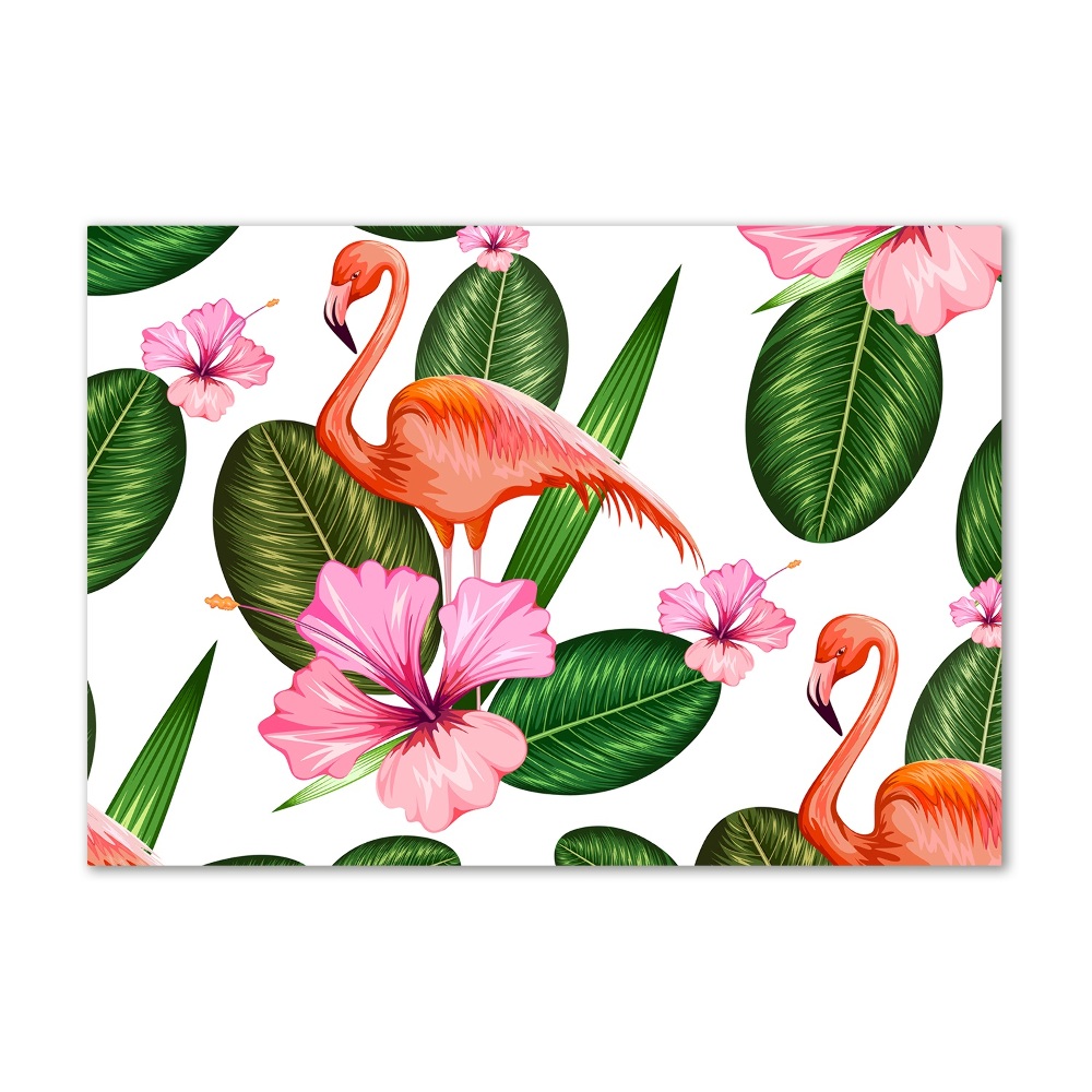 Tablou sticlă Flamingos și plante