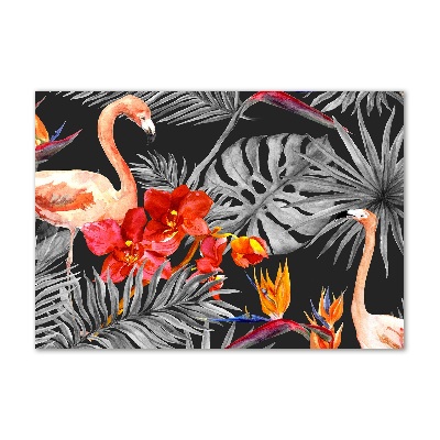 Tablou sticlă Flamingos și flori