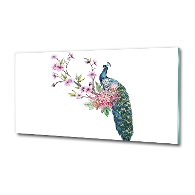 Tablou Printat Pe Sticlă Peacock și flori