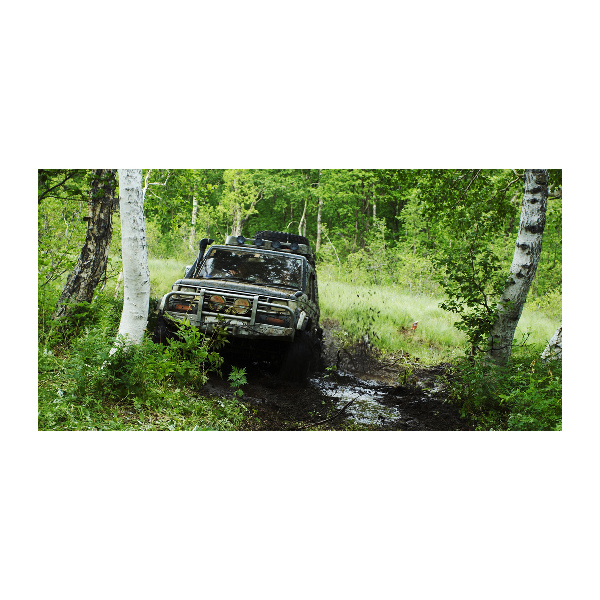 Tablou Printat Pe Sticlă Jeep în pădure