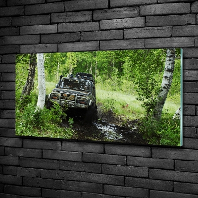 Tablou Printat Pe Sticlă Jeep în pădure