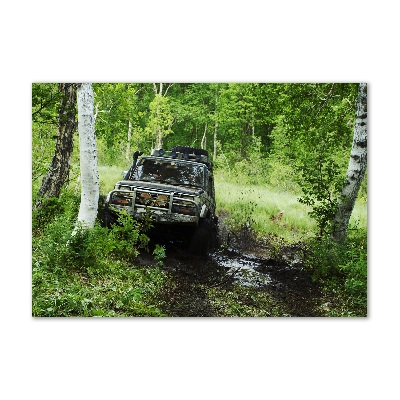 Tablou Printat Pe Sticlă Jeep în pădure