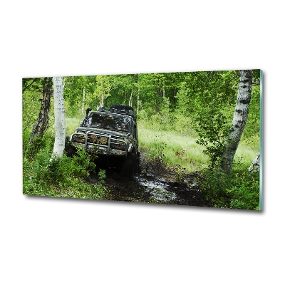 Tablou Printat Pe Sticlă Jeep în pădure