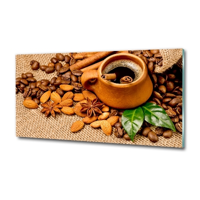 Tablou pe pe sticlă Boabe de cafea și ceașcă