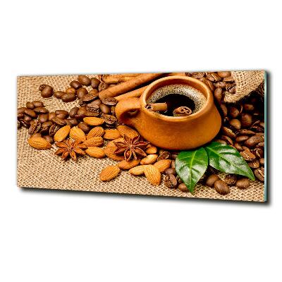 Tablou pe pe sticlă Boabe de cafea și ceașcă