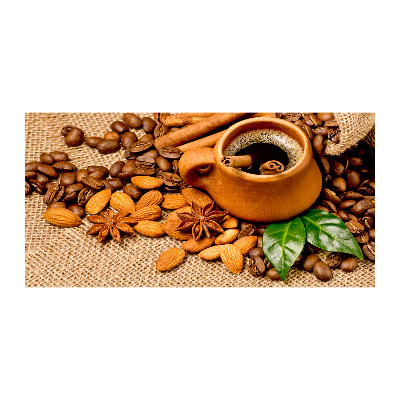 Tablou pe pe sticlă Boabe de cafea și ceașcă
