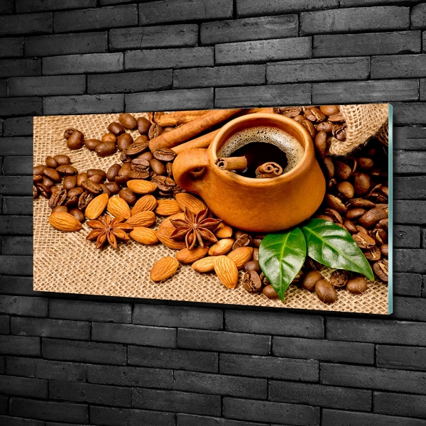 Tablou pe pe sticlă Boabe de cafea și ceașcă