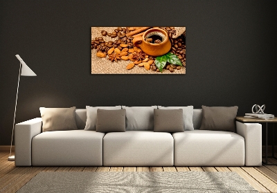 Tablou pe pe sticlă Boabe de cafea și ceașcă