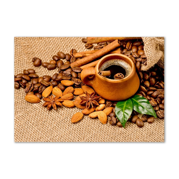 Tablou pe pe sticlă Boabe de cafea și ceașcă