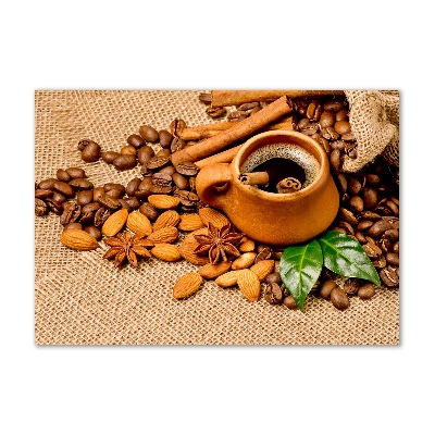 Tablou pe pe sticlă Boabe de cafea și ceașcă
