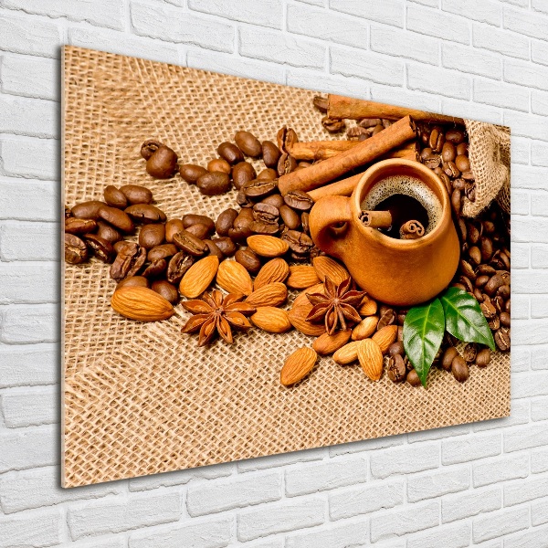 Tablou pe pe sticlă Boabe de cafea și ceașcă