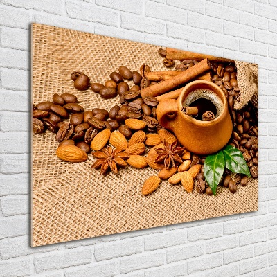 Tablou pe pe sticlă Boabe de cafea și ceașcă