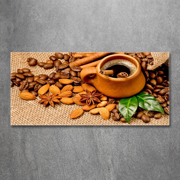 Tablou pe pe sticlă Boabe de cafea și ceașcă