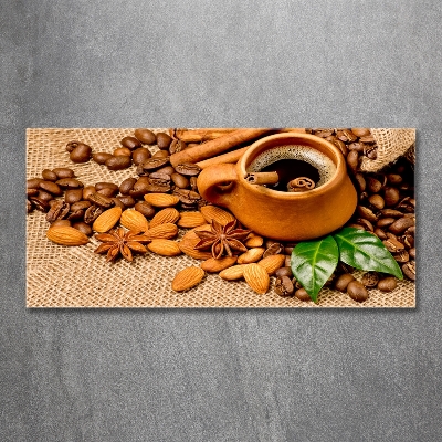 Tablou pe pe sticlă Boabe de cafea și ceașcă