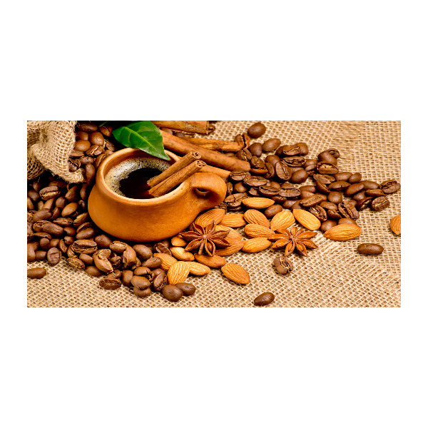 Tablou sticlă Boabe de cafea și ceașcă