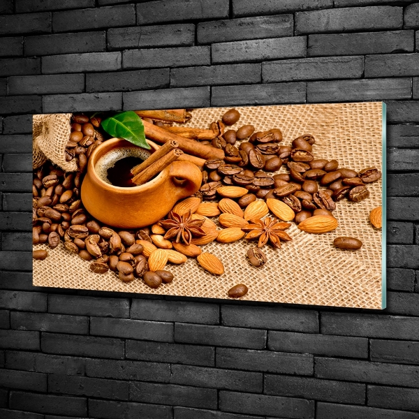 Tablou sticlă Boabe de cafea și ceașcă