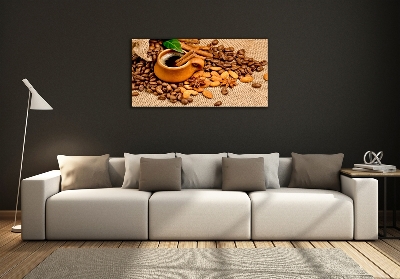 Tablou sticlă Boabe de cafea și ceașcă