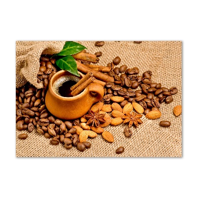 Tablou sticlă Boabe de cafea și ceașcă