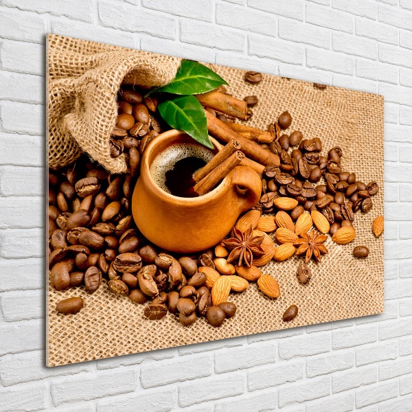 Tablou sticlă Boabe de cafea și ceașcă