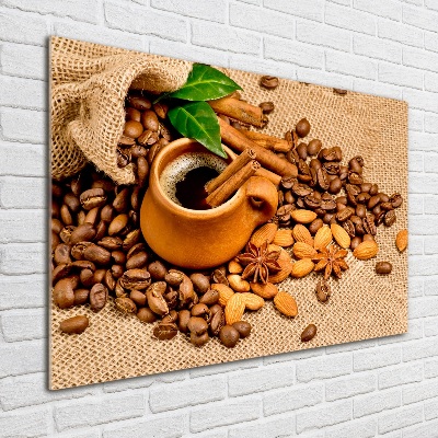 Tablou sticlă Boabe de cafea și ceașcă