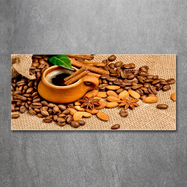 Tablou sticlă Boabe de cafea și ceașcă