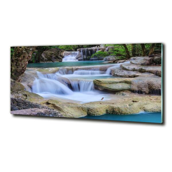 Tablou sticlă Cascade în pădure