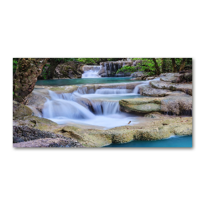 Tablou sticlă Cascade în pădure