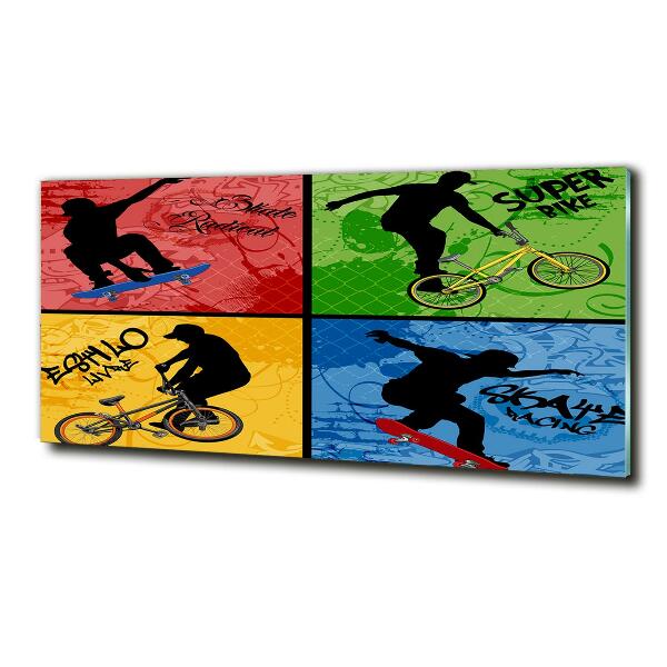 Tablou pe pe sticlă Biciclete și skateboard