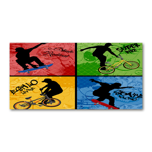 Tablou pe pe sticlă Biciclete și skateboard