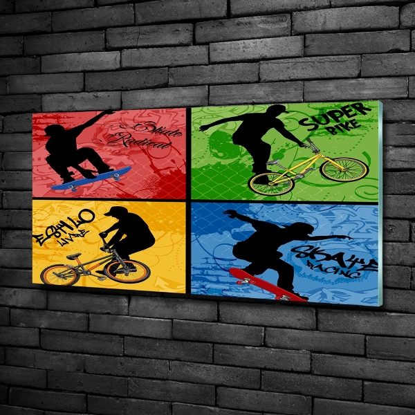 Tablou pe pe sticlă Biciclete și skateboard