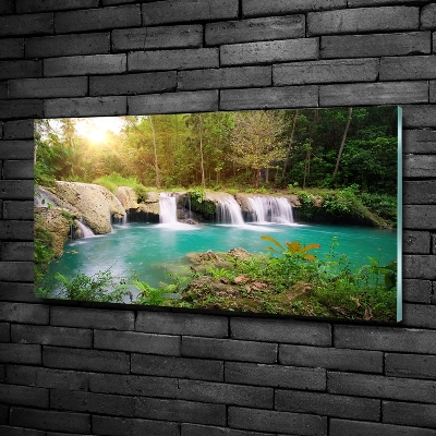 Tablou pe pe sticlă Cascada din pădure