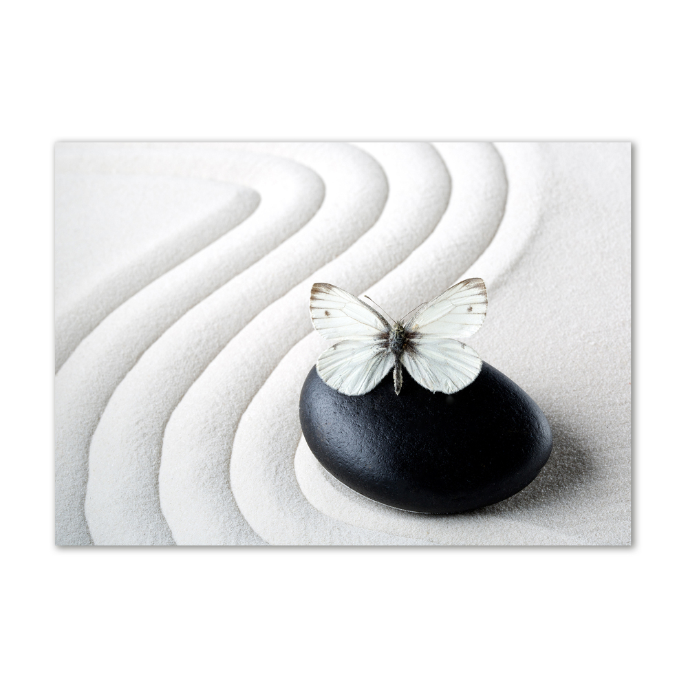 Tablou pe pe sticlă piatra Zen și fluture