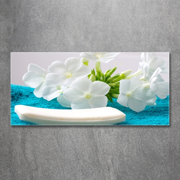 Fotografie imprimată pe sticlă Flori albe Spa