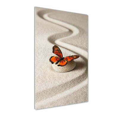 Fotografie imprimată pe sticlă piatra Zen și fluture