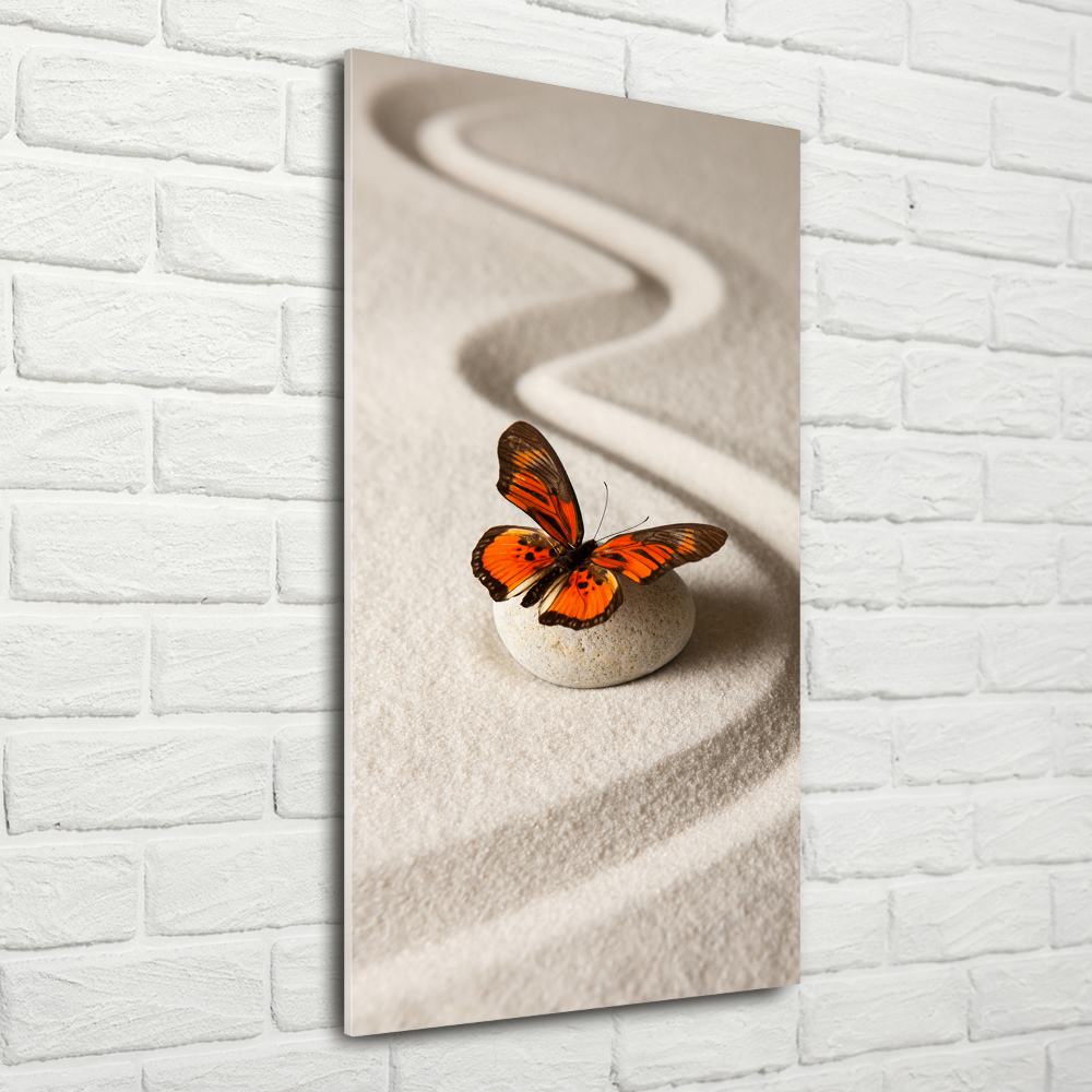 Fotografie imprimată pe sticlă piatra Zen și fluture
