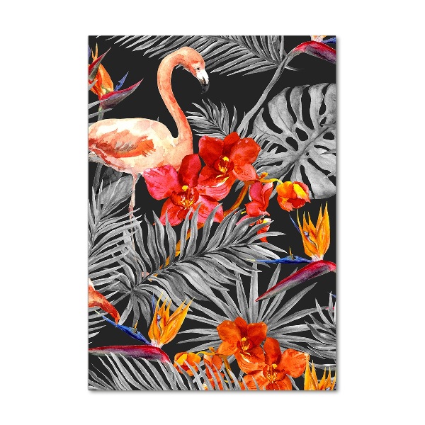 Tablou sticlă Flamingos și flori