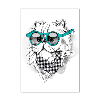 Tablou din Sticlă Cat cu ochelari